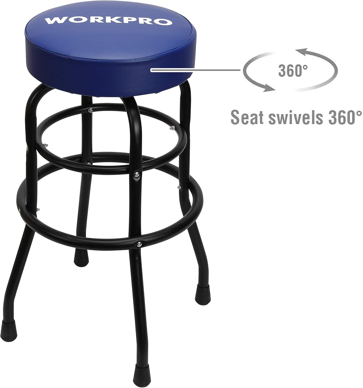 WORKPRO Garage Shop Stool, Heavy-Duty Steel Construction, Black Powder Coated Legs & Footrest, w/Seat Cushion, (1 Pack)