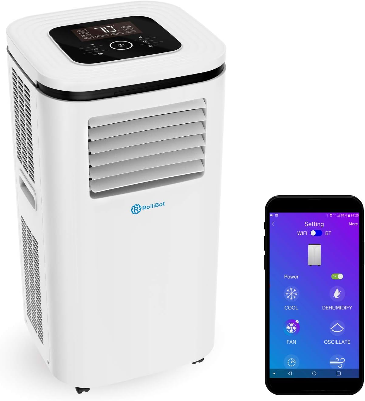 ROLLICOOL Alexa-Enabled Smart Portable AC 10,000BTU — Cool Rooms up to 275 sq ft, Control w/Alexa Voice Commands, Dual-Band WiFi & Bluetooth, iOS/Android App