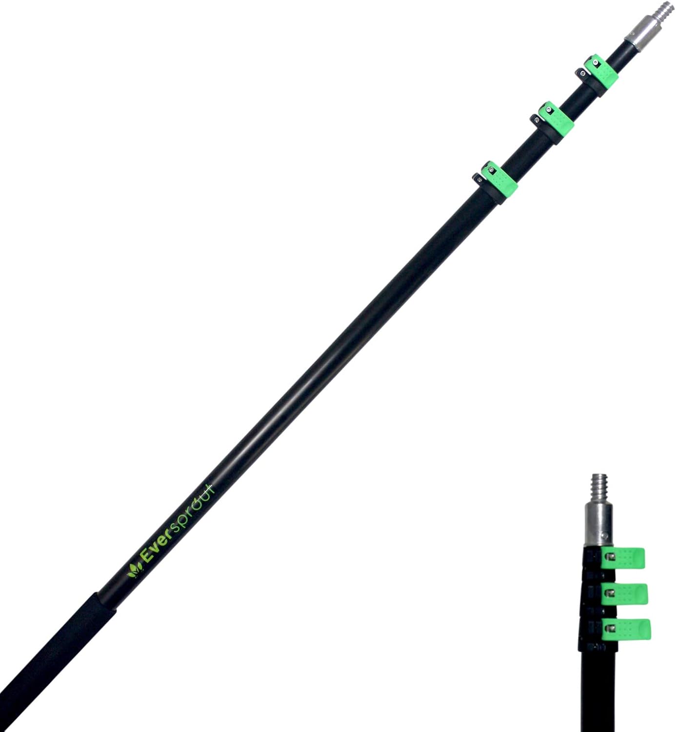EVERSPROUT 7-to-24 Foot Telescopic Extension Pole (30 Foot Reach) | Heavy-Duty Sturdy Aluminum | Easy Flip-Tab Lock Mechanism | Twist-On Metal Tip Works for Squeegee, Duster, Paint Roller (Pole only)