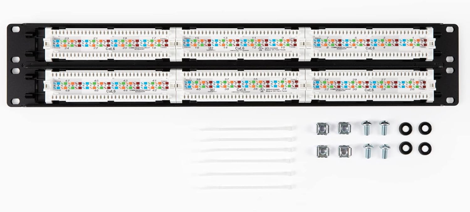 Elite Cat6 48 Port Patch Panel, Rackmount or Wall Mount, Punch Down, 19