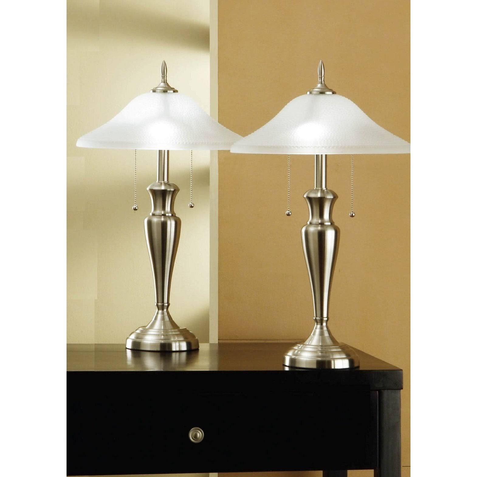 Artiva USA Twin-Pack Classic Cordinates, 24-inch Brushed Steel Table Lamps Set with Hammered Glass Shades