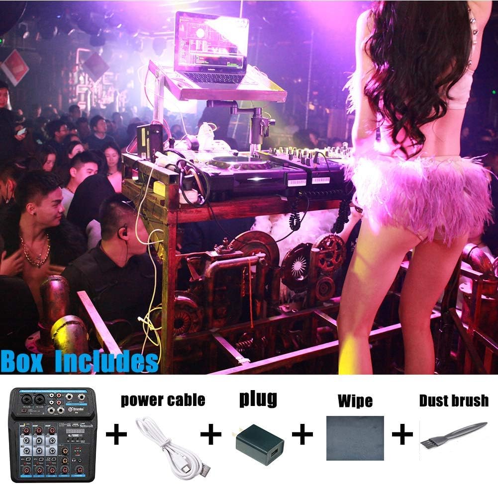 Viiart Wireless Audio Mixer Sound Board-4 Channel Digital Bluetooth Computer Compatible Input DJ Controller Sound Mixer 48V Phantom Power Microphone in,Headphone Jack Stereo DJ Streaming (M4C) Pack of 2