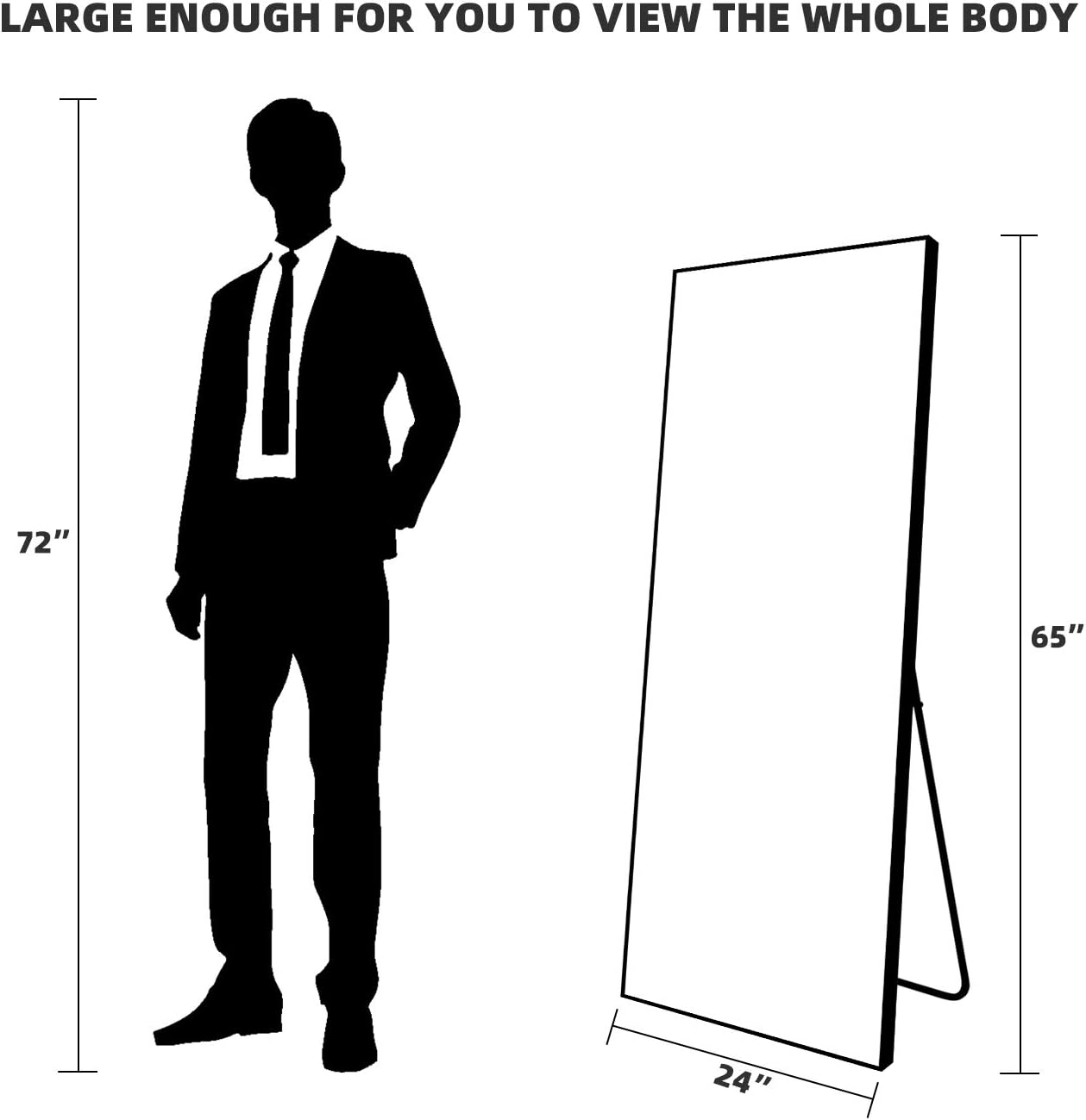 LAIYA Full Length Mirror,Floor Mirrors ,Standing or Leaning Against Wall Aluminum Mirror,Full Body Mirror,Large Rectangle Bedroom Mirror,Tall Stand up Mirror 65&rdquo;X22&rdquo;,Black