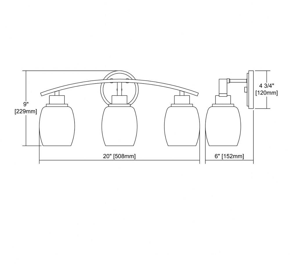 Curved Frame Three Light Bath Vanity with Dome Shaped Shades and Round Back Plate Brushed Nickel