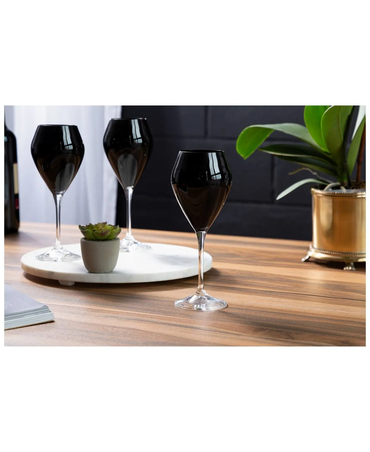 Classic Touch CWR818B 3 x 9 in. V-Shaped Black Water Glasses with Clear Stem Set of 6
