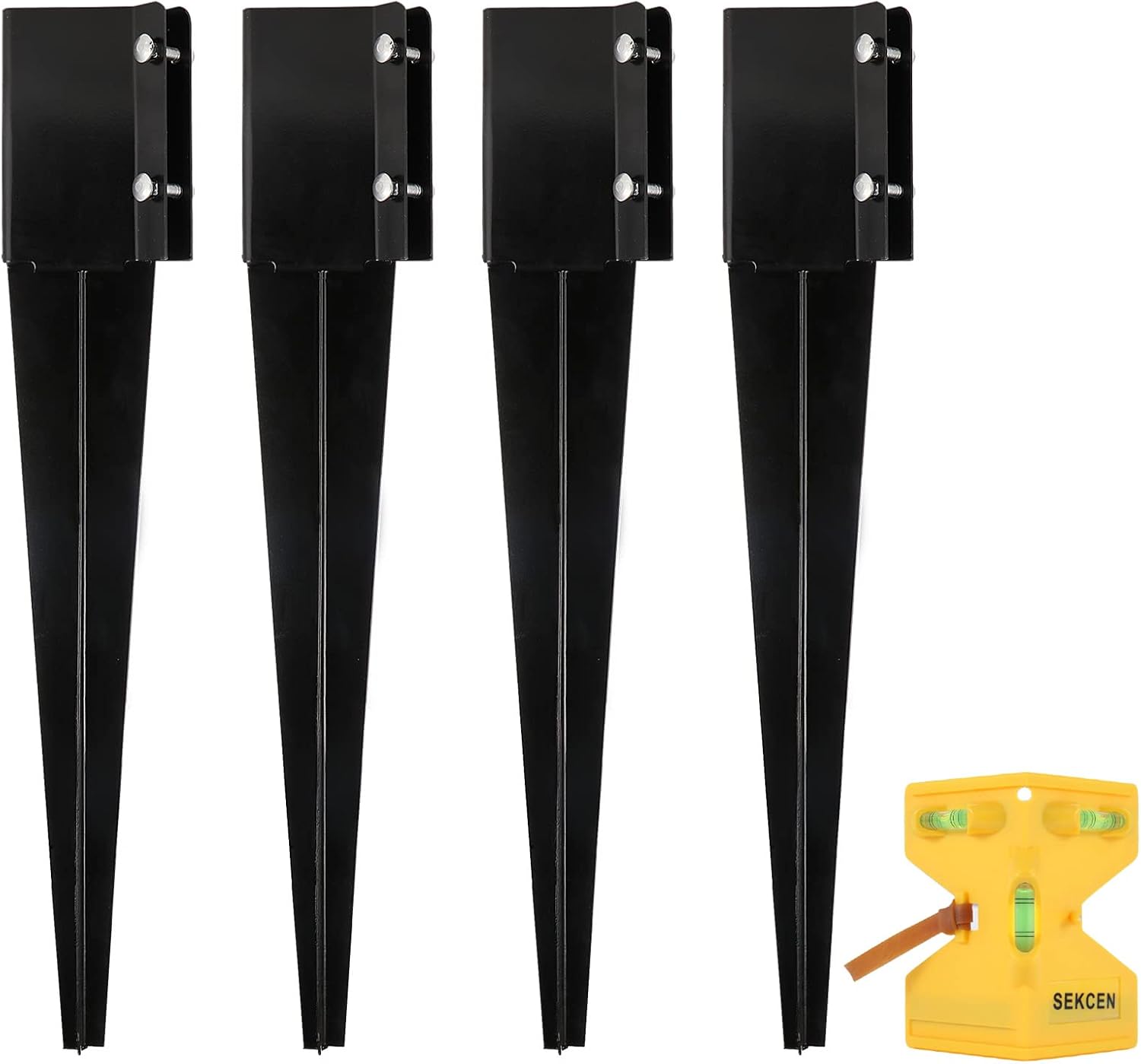 Sekcen Fence Post Anchor Ground Spike 4x4 Metal Post Stake 24 Inch for Mailbox Deck Railing, 4 Pack