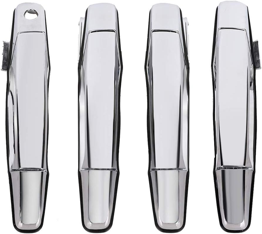Exterior Chrome Door Handle - Compatible with 2007-2013 Chevy Avalanche, Silverado, Suburban, Tahoe, GMC Sierra, Yukon, Cadillac Escalade Pickup Truck SUV - 4 PCS Front Rear Driver & Passenger Side Pack of 2