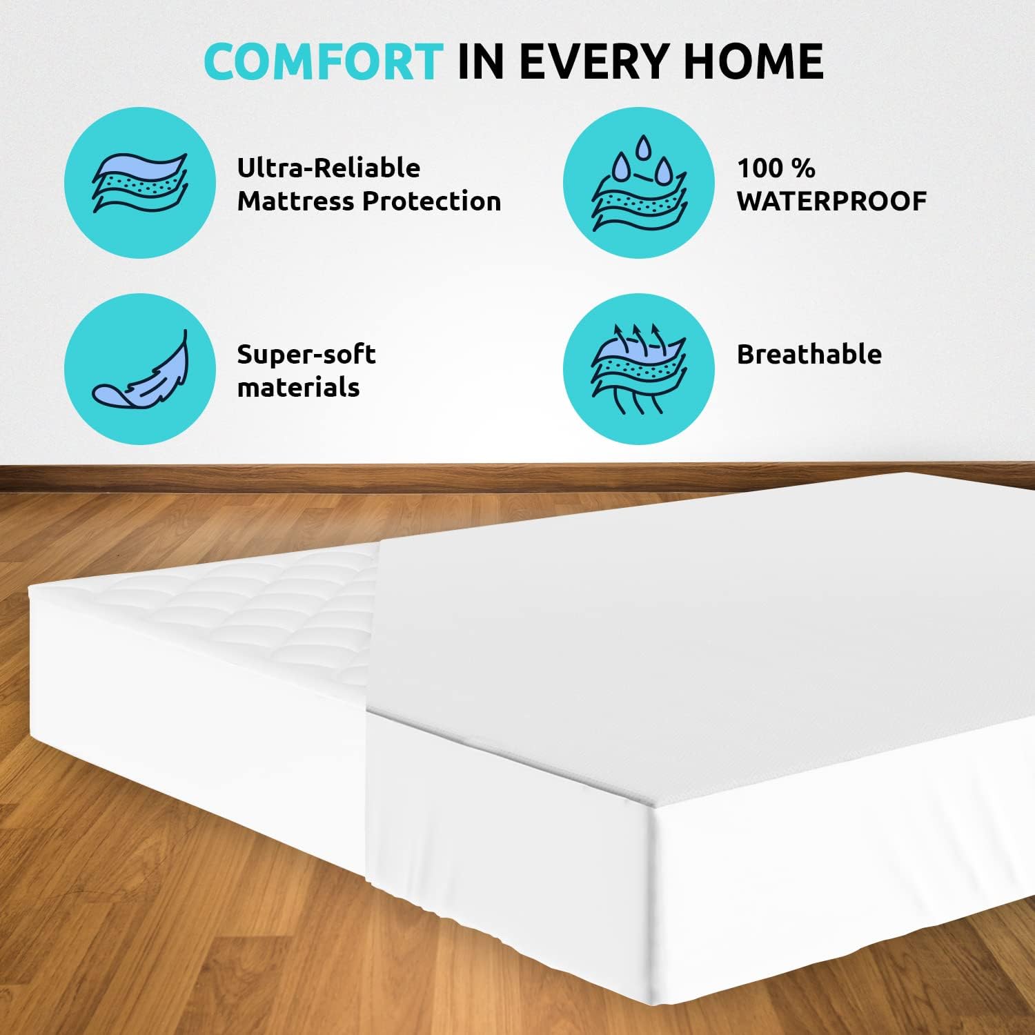 Lusso Bianco Premium Bamboo Mattress Protector – Waterproof & Ultra Soft Breathable Bed Mattress Cover, Noiseless,Vinyl Free (California King)… Pack of 2