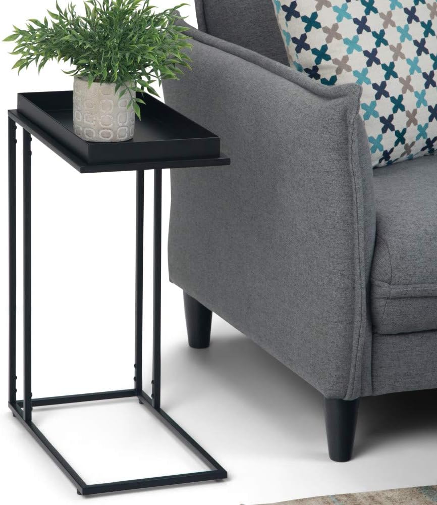 SIMPLIHOME Garner Modern Industrial 18 inch wide Metal Tray Top C Side Table in Black, for the Living Room and Bedroom