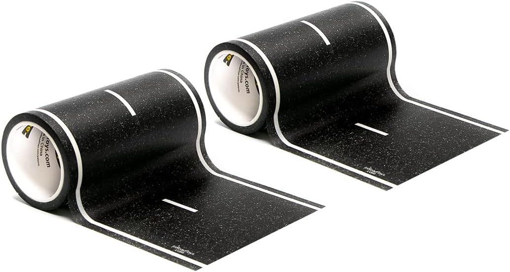 PlayTape Black Road - Road Car Tape Great for Kids, Sticker Roll for Cars Track and Train Sets, Stick to Floors and Walls, Quick Cleanup, Children Toys (30'x4 - 2 Rolls)