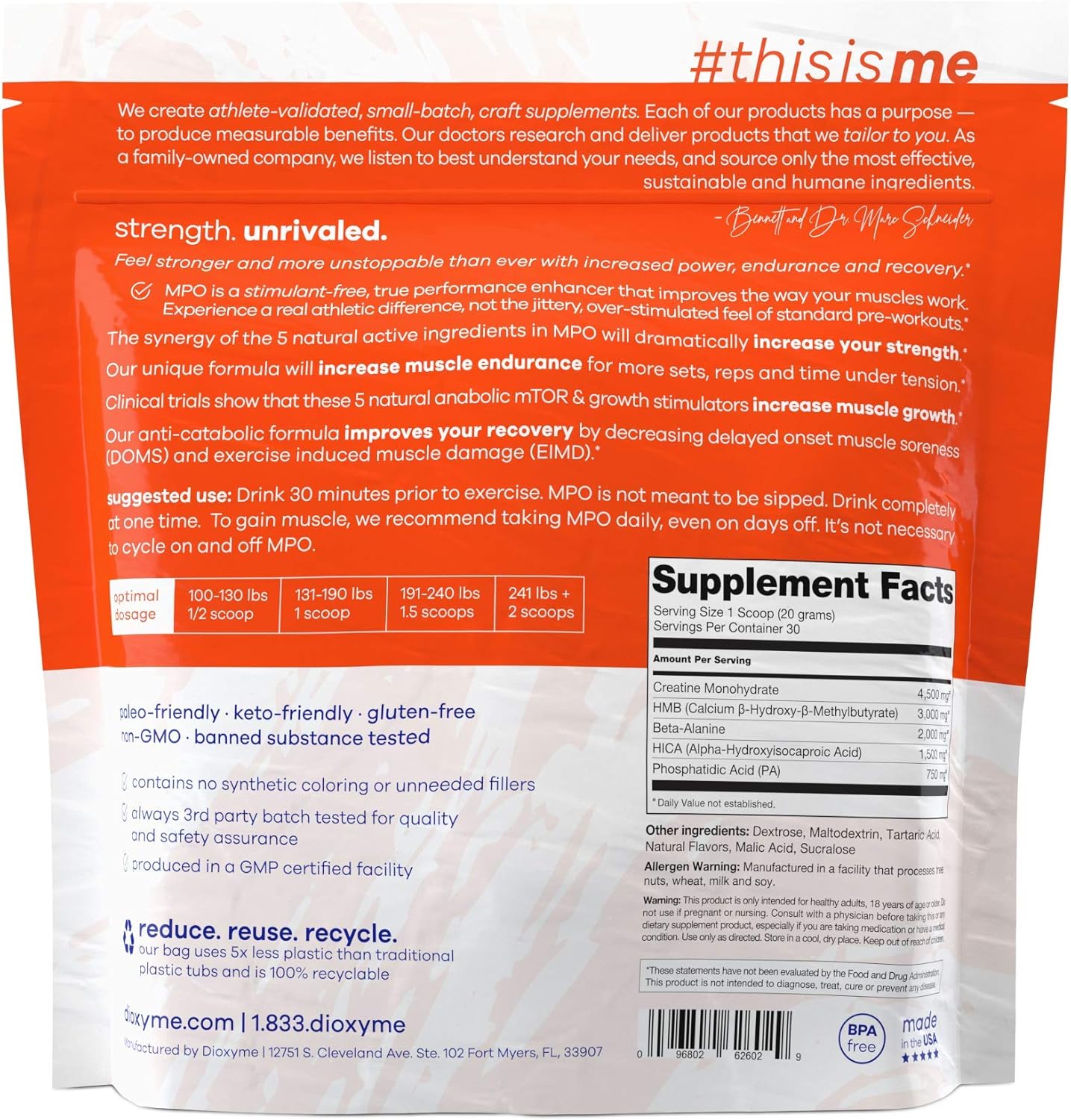 Dioxyme MPO - Muscle Performance Optimizer Produces Anabolic Growth, Increased Strength and Endurance. Stimulant Free. (Blue-Razz Flavor) Pack of 2