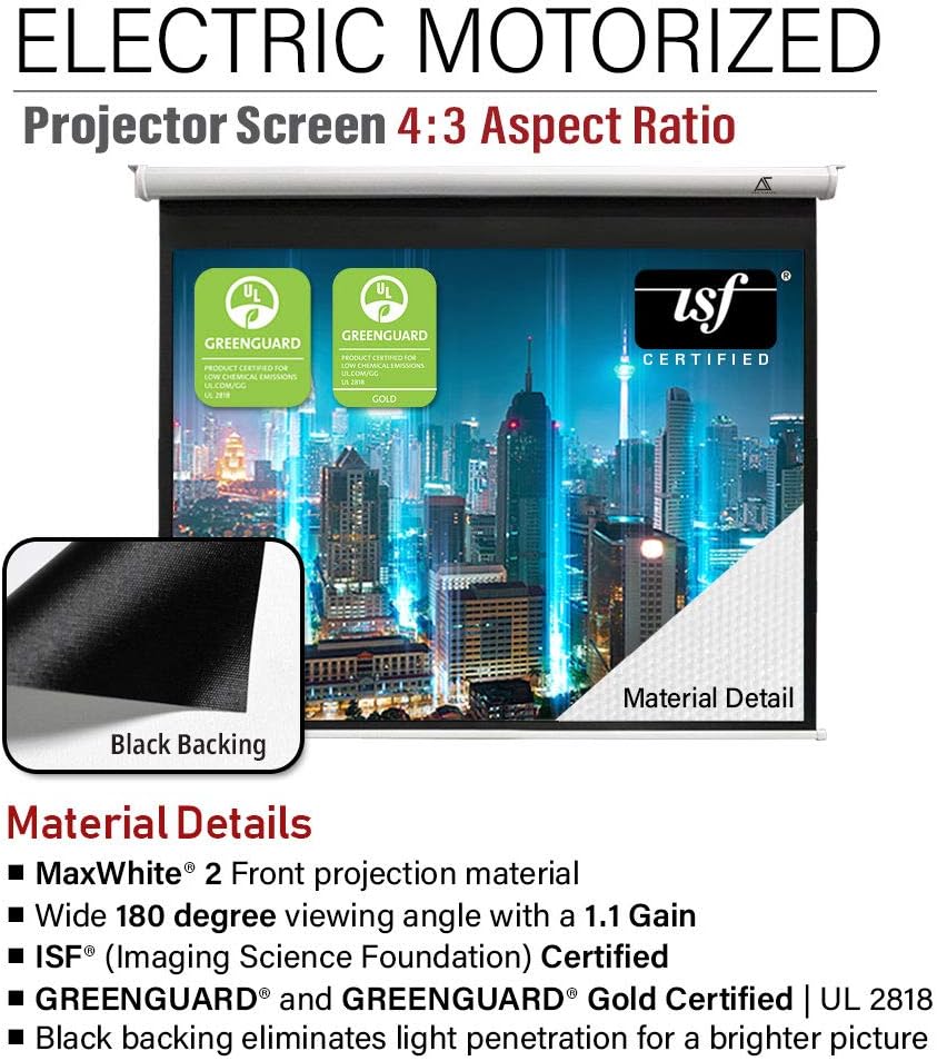 Akia Screens 104 inch Motorized Electric Remote Controlled Drop Down Projector Screen 4:3 8K 4K HD 3D Retractable Ceiling Wall Mount White Projection Screen Office Home Theater Movie AK-MOTORIZE104VW