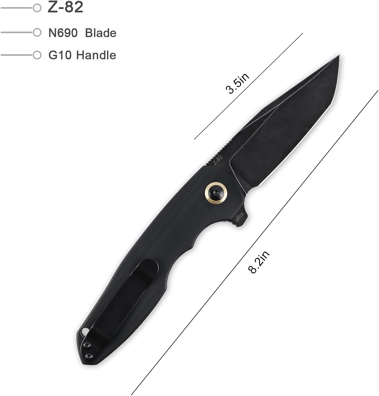 Kizer Z-28 Hawaiian Pocket Knife with Clip, Black G10 Handle Folding Knife with N690 Blade for Outdoor, Camping, EDC -V4568N1