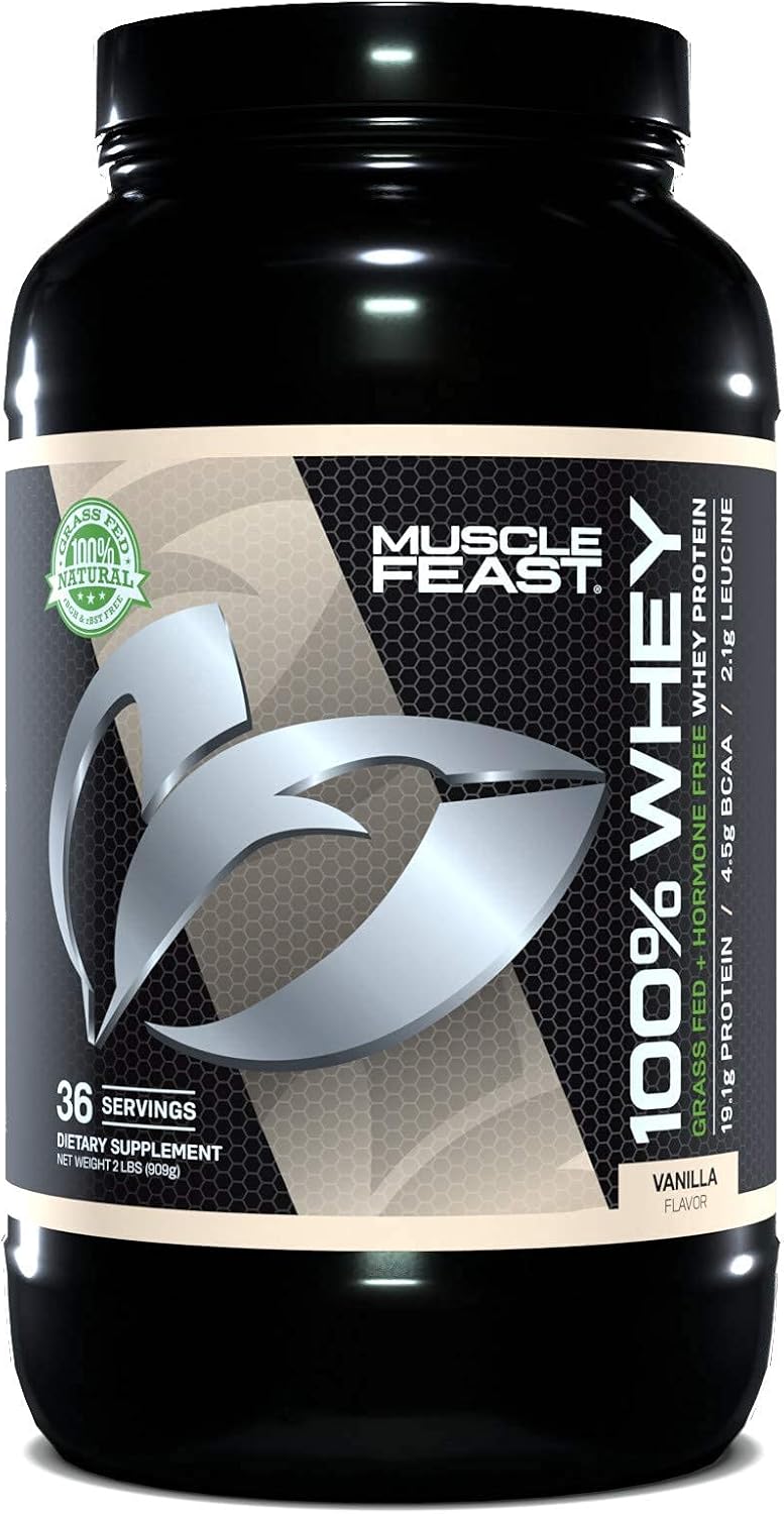 Muscle Feast 100% Grass-Fed Whey Protein, Pastured Raised Hormone Free All Natural, Vanilla, 2lb Pack of 2