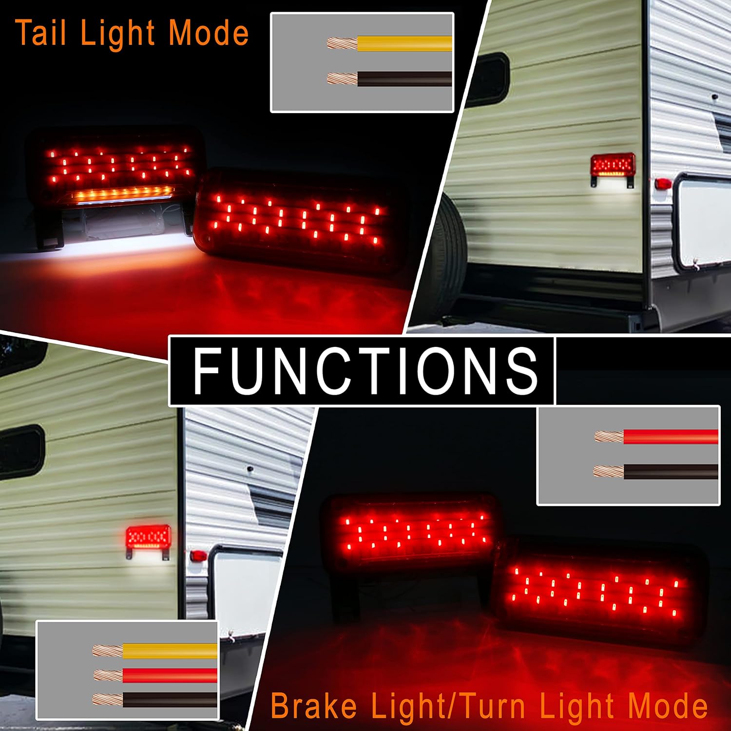 RV Tail Lights,HOYUZA RV Camper Lights Red Brake Turn Light White License Plate Light with Reflex Surface Mount Black Base Red Cover