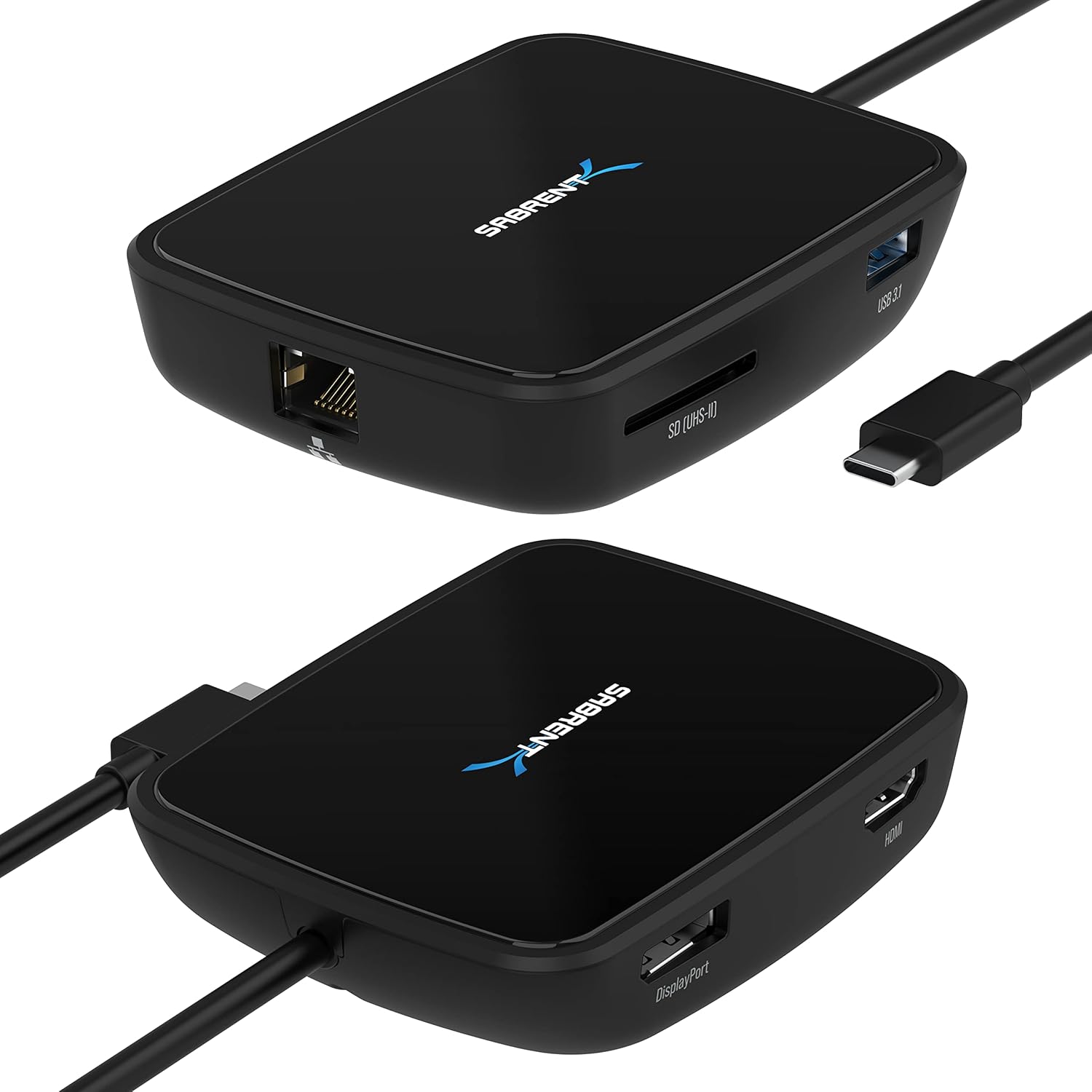 Sabrent Thunderbolt 3 Certified Travel Dock Dual Display Compact Docking Station | HDMI 2.0 4K | DisplayPort 1.4 8K | SD Card Reader | Ethernet Port | 1 USB 3.0 Type-A Port | for Mac and PC (HB-THUC)