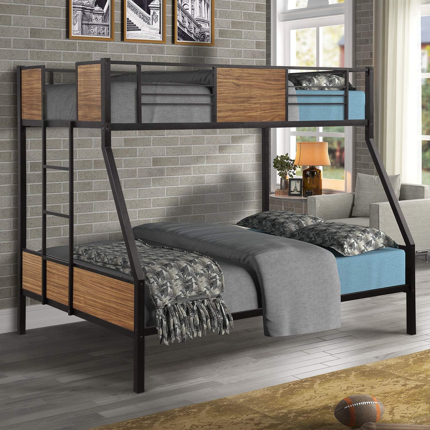 kupet Twin Floor Loft Bed with Slide and Storage Staircase, Saving Space, for Kids Bedroom, Grey