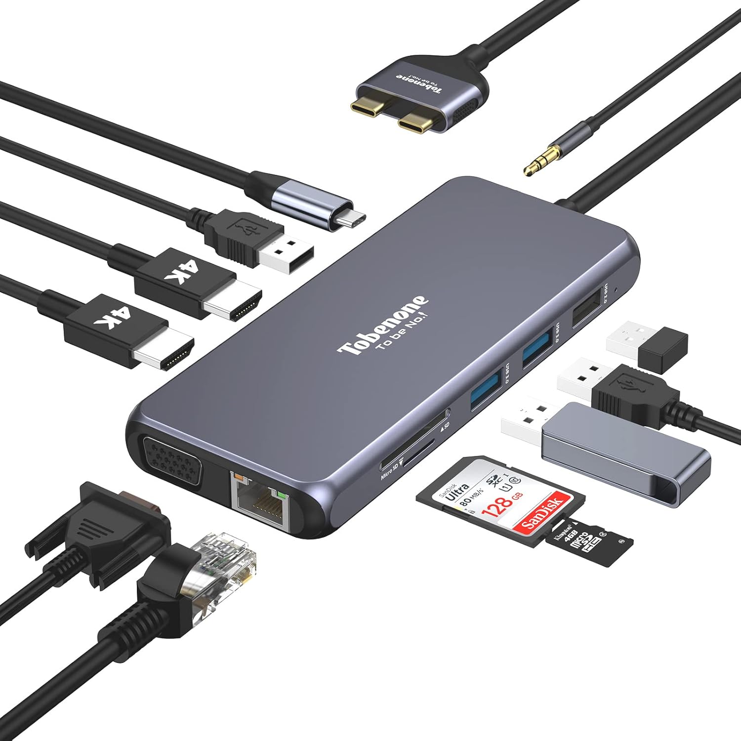 USB C Docking Station Dual Monitor for MacBook Pro/Air, USB C Hub Multiport Adapter, USB C to Dual 4K HDMI Dock, Docking Station with VGA, 4 USB, USB C PD 3.0, RJ45 Ethernet, SD&Micro SD Card Reader