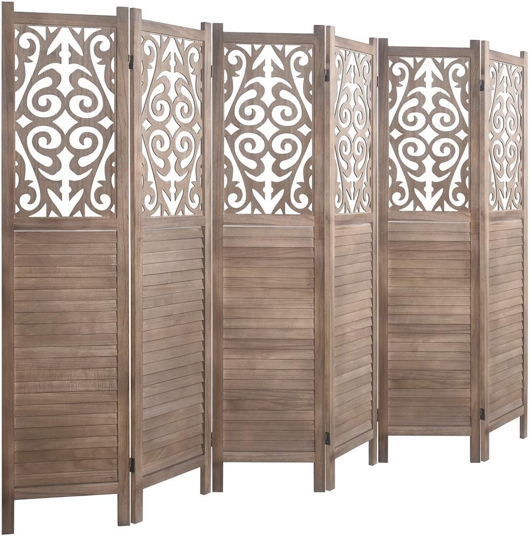 Rose Home Fashion RHF 5.6 ft. Tall- Cutout Room Divider,Double Hinged, Folding Room Dividers,Panel Screen, Room Dividers and Folding Privacy Screens, Free Standing,(6 Panel,Brown)