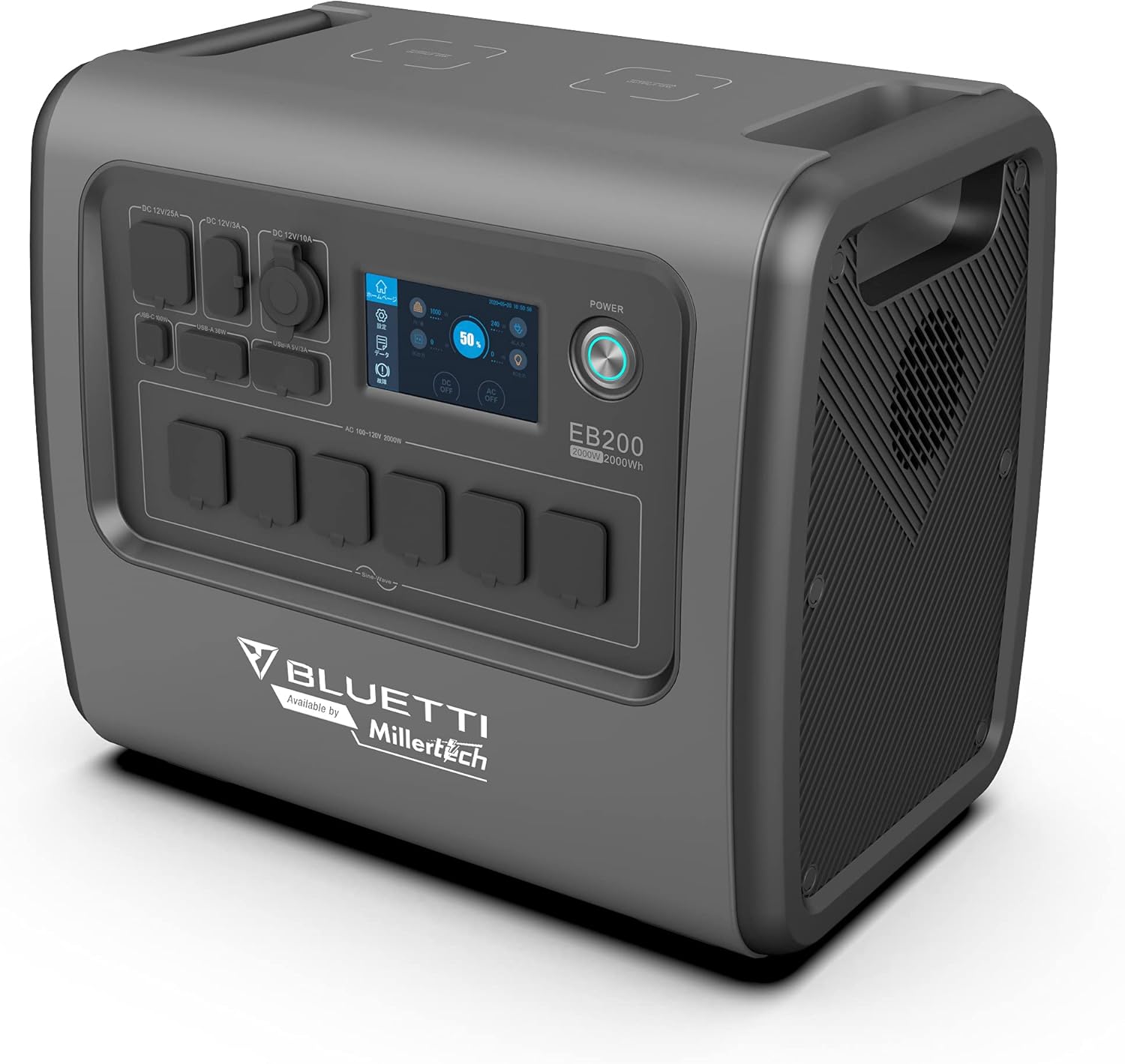 BLUETTI Portable Power Station Distributed by MillerTech Gray Model - EB200 with Grade A LiFePo4 cells - 2000W Solar, AC, Car Generator for Van, Home, Power Outages, Camping, Exploring or Off the Grid