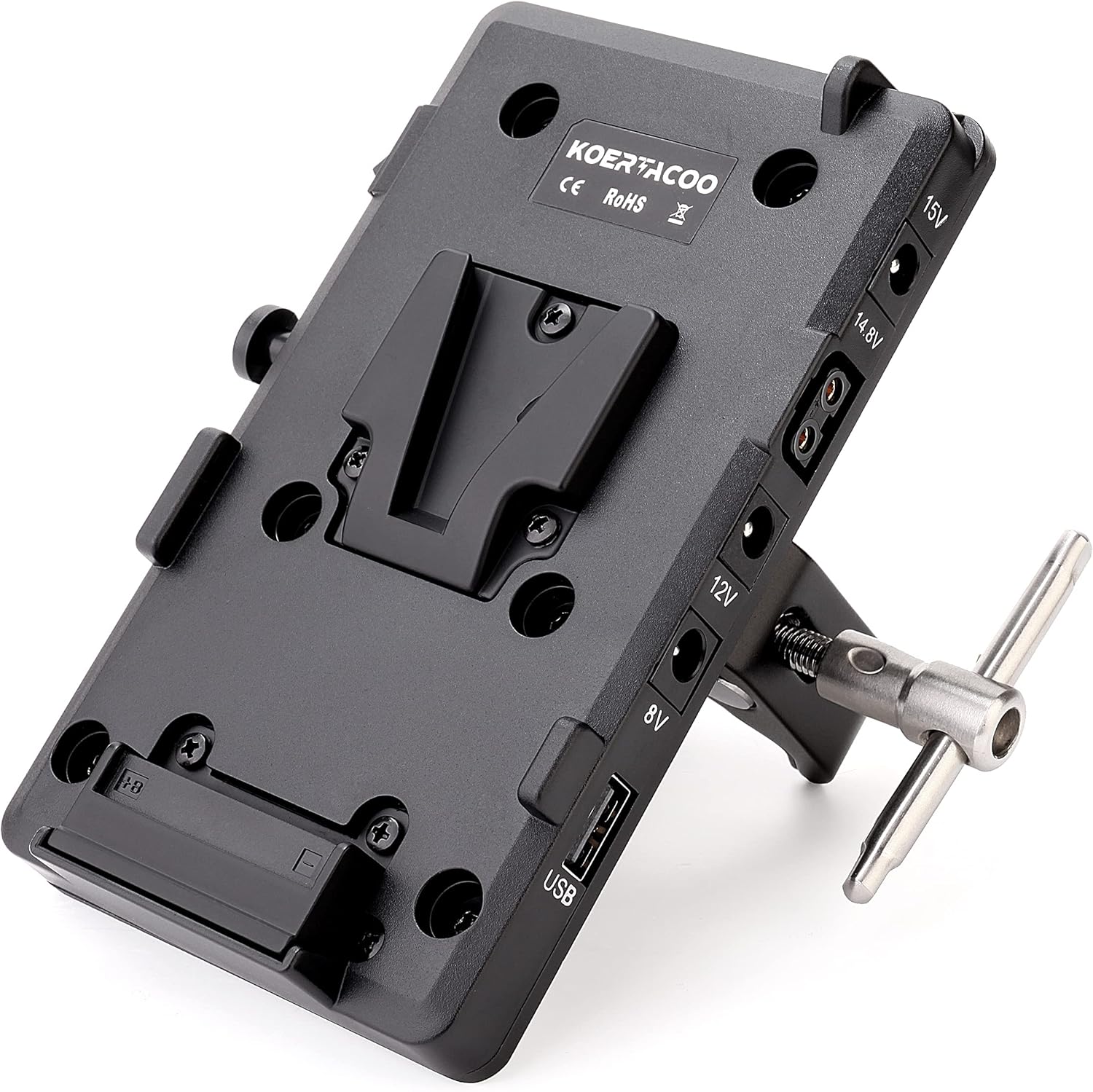 KOERTACOO V-Mount Lock Battery Plate Power Supply Adapter + Super Clamp for Lighting Stand,Tripod, Support Rod.with D-TAP/DC/USB Power Output for Camcorder, DSLR Camera, LED Video Light, Monitor etc.