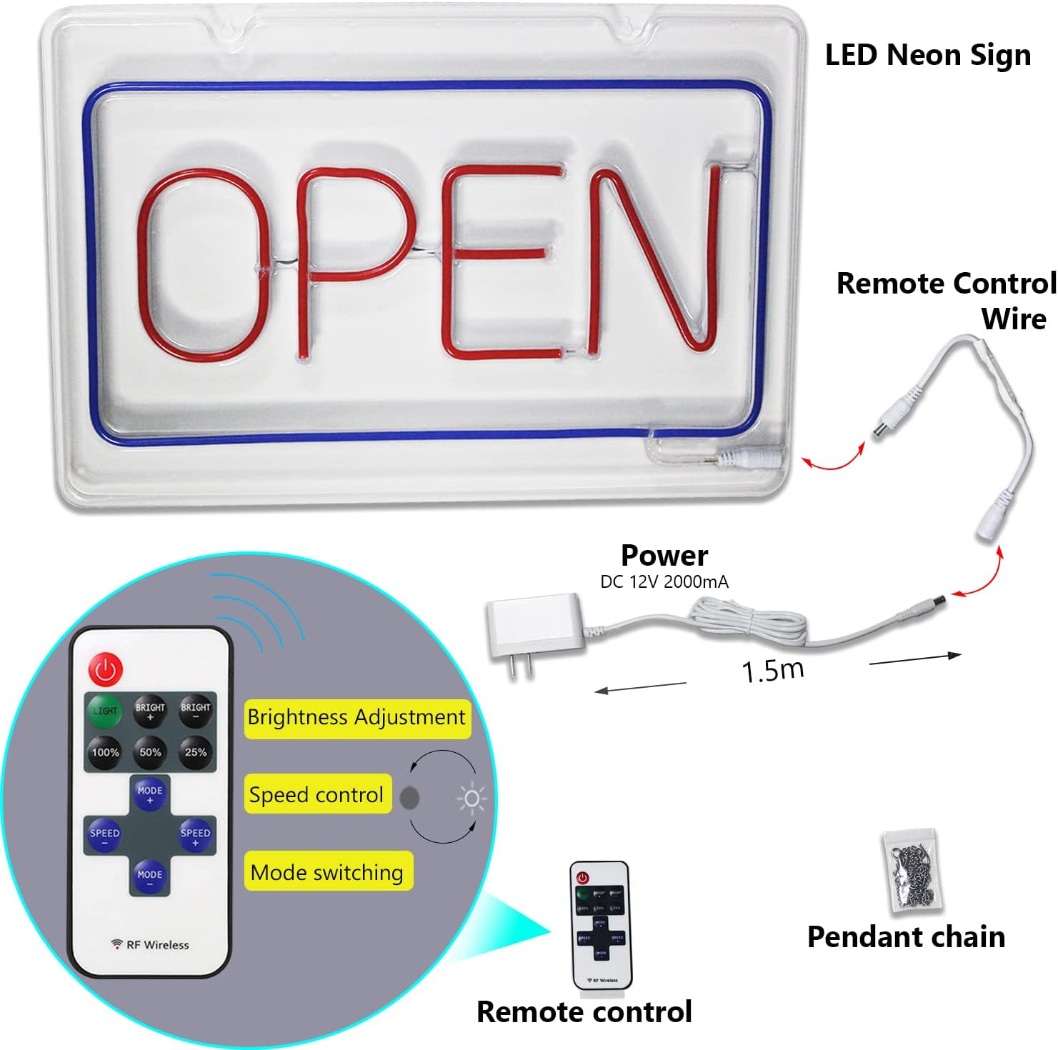 Neon Open Sign-11*16 Inch Open Signs for Business with Remote Control and Multiple Flashing Modes,Rectangle Open Sign Led for Restaurant, Coffee, Bar, Salon and Retail Shop-Blue & RED Pack of 2