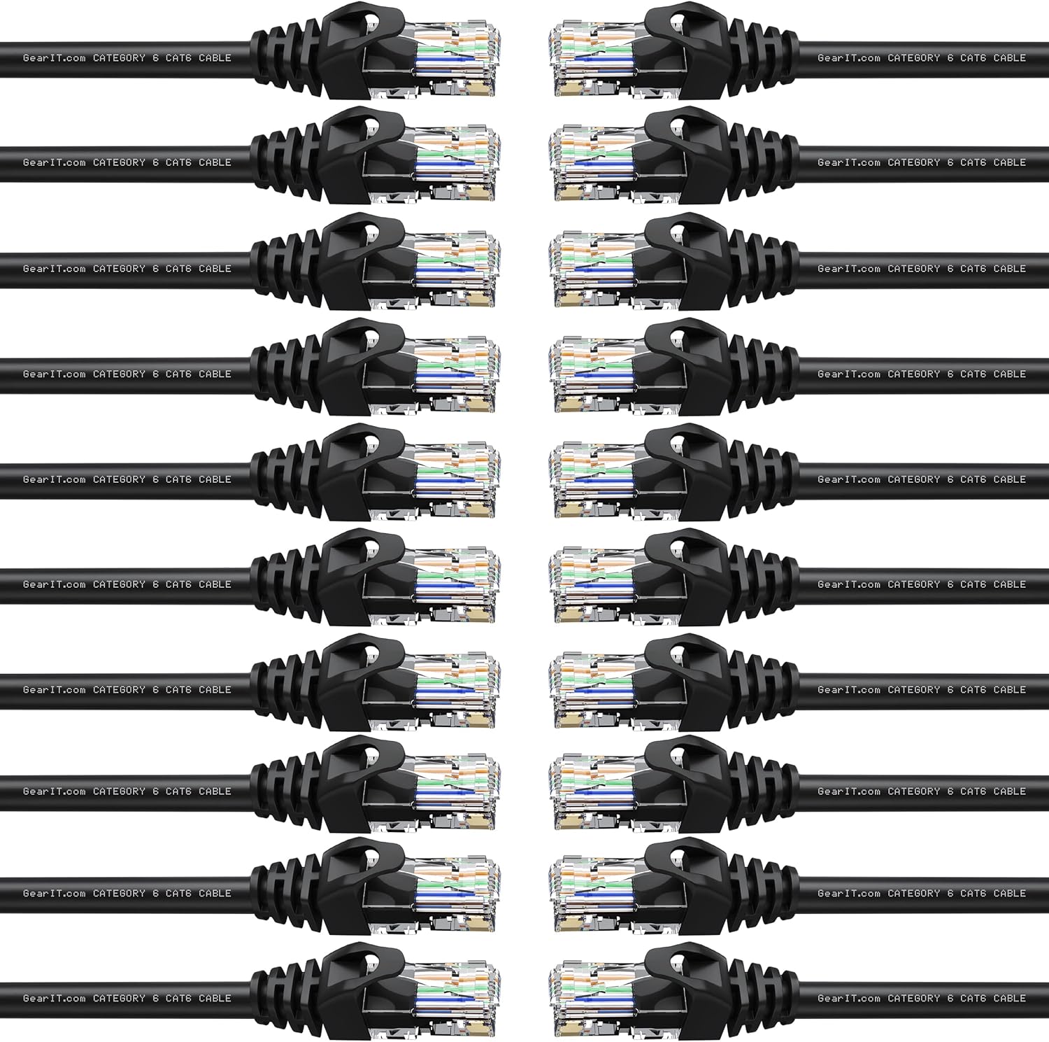 GearIT 20-Pack Cat6 Patch Cable 7 Feet Cat 6 Ethernet Cable Snagless Flexible Soft Tab - Preimum Series - Black