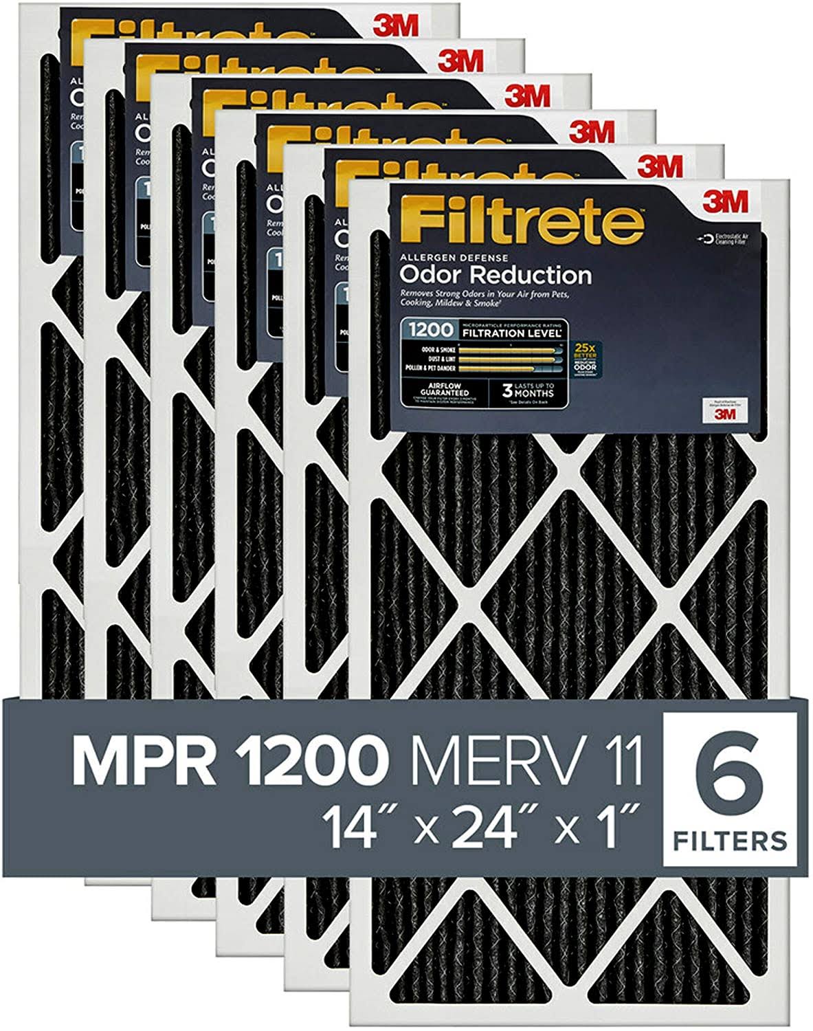 Filtrete 14x24x1 MPR 1200, Allergen Defense Odor Reduction AC Furnace Air Filter, 6-Pack