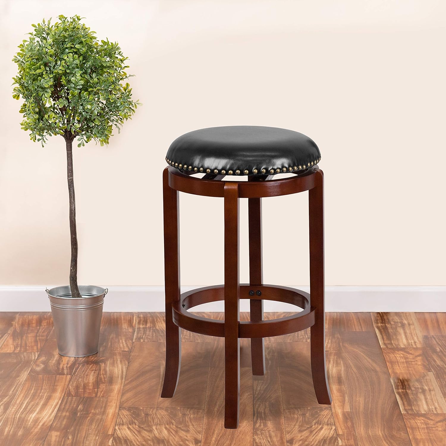 Flash Furniture 29'' High Backless Cappuccino Wood Barstool with Black LeatherSoft Swivel Seat