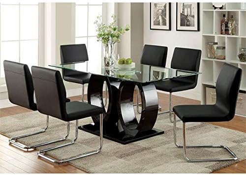 BOWERY HILL Tempered Glass Top Dining Table in Black