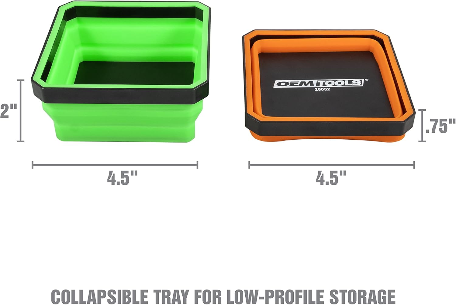 OEMTOOLS 26052 Magnetic Foldable Tray, 4 Pack Collapsible Bowl Set for Small Parts and Tools, Silicone Tray, Red, Blue, Orange, and Green Magnetic Tool Tray Set