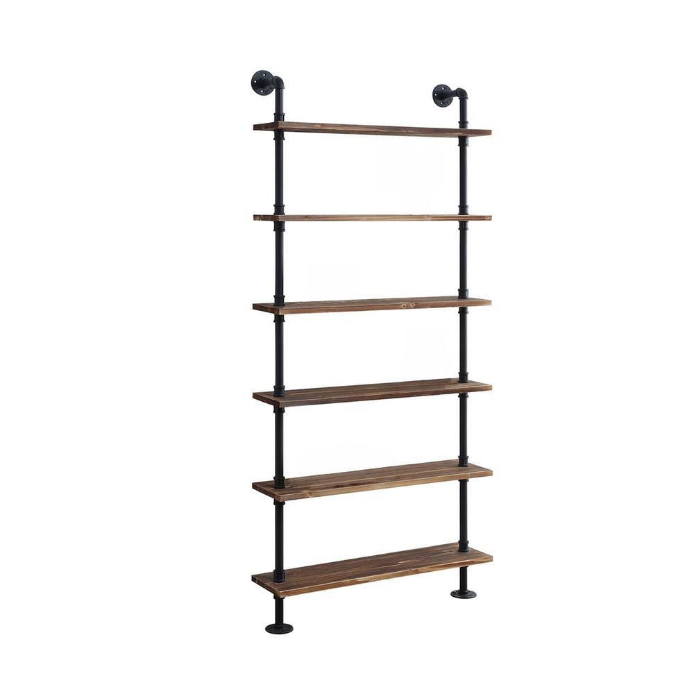 4D Concepts Turner 70.9 in. Brown Wood Brown 6-Shelf PIPING Bookcase, Black Pipe/ Brown Shelves