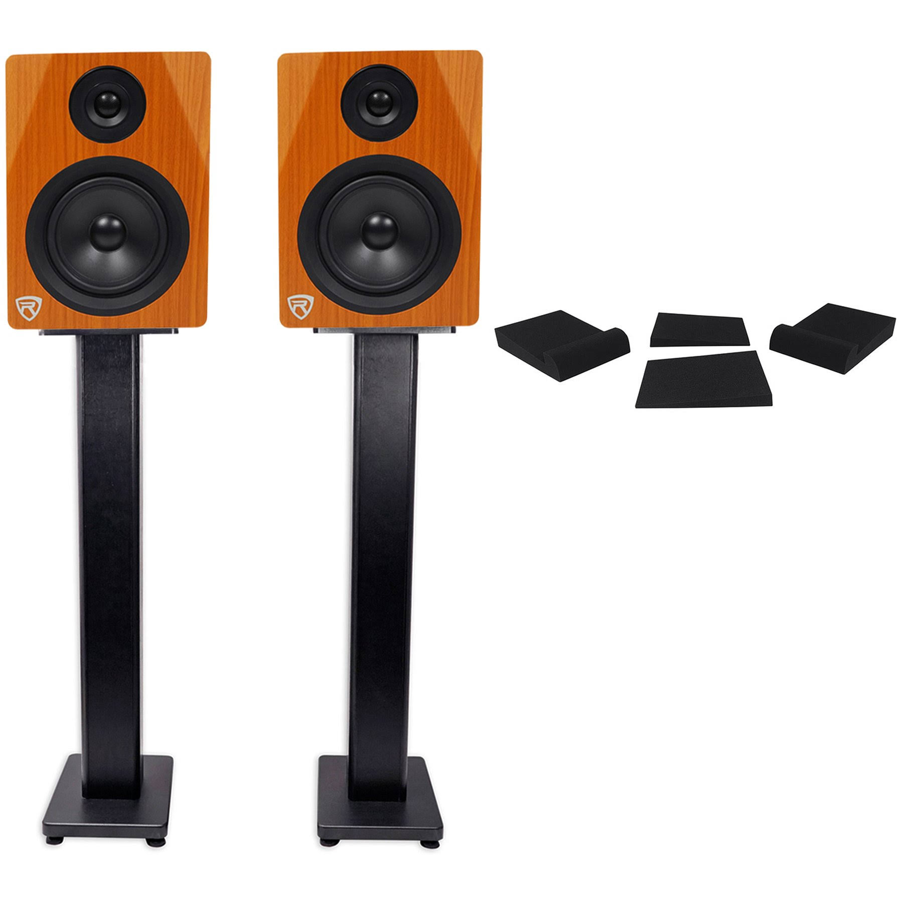 (2) Rockville DPM5C Dual Powered 5.25 inch 300W Active Studio Monitors+Stands+Pads