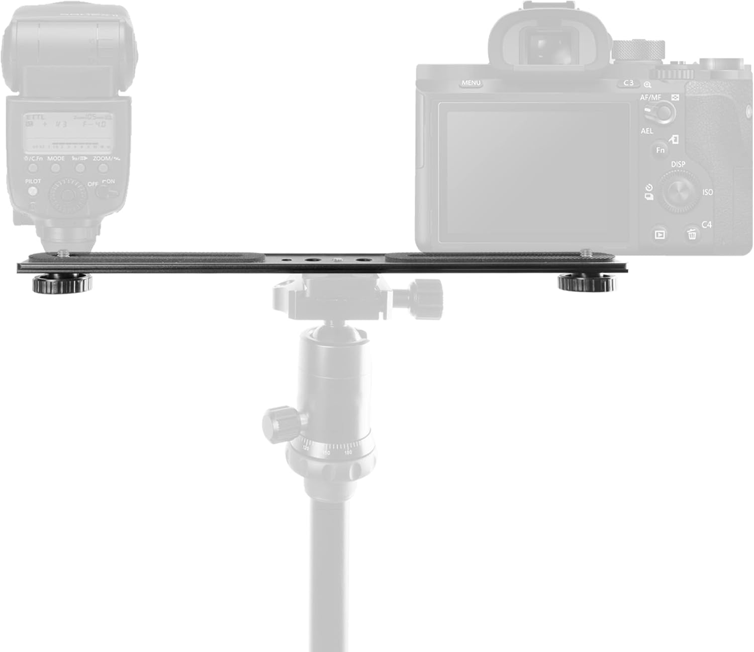 ILOKNZI Dual Camera Mount Flash Extension Bar, 30cm/11.8 inch Flash Bracket with Twin 1/4