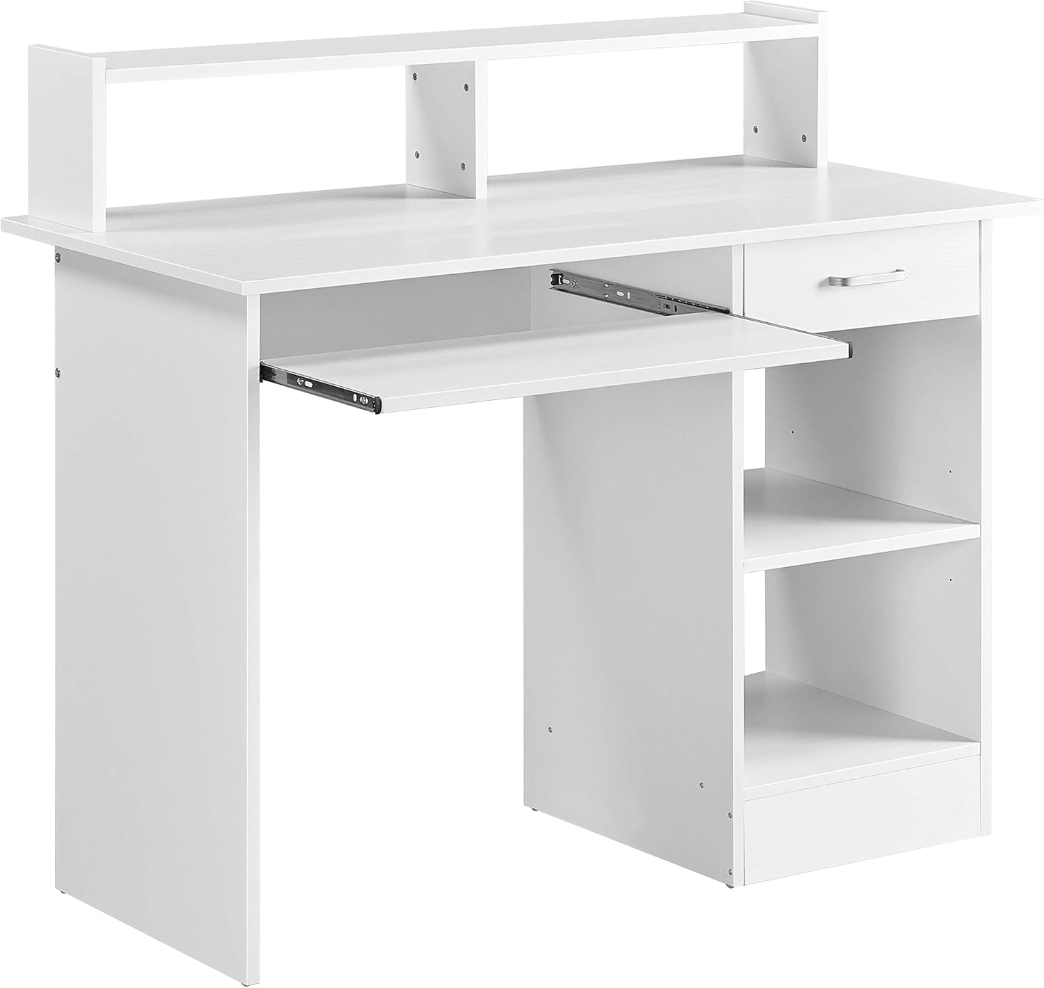 Yaheetech Home Office Wood Computer Desk with Drawers, Hutch with Pull-Out Keyboard Tray, Study Writing Desk PC Laptop Table with Storage Shelves, Modern Workstation, Black