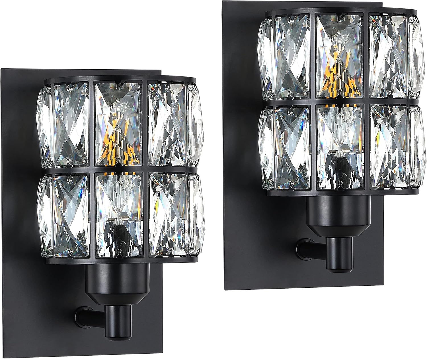 Leading Lighting 4 Light Crystal Wall Sconce with Painting Black Finish,Modern and Concise Style Wall Light Fixture with Crystal Plate Metal Shade for Bath Room, Bed Room