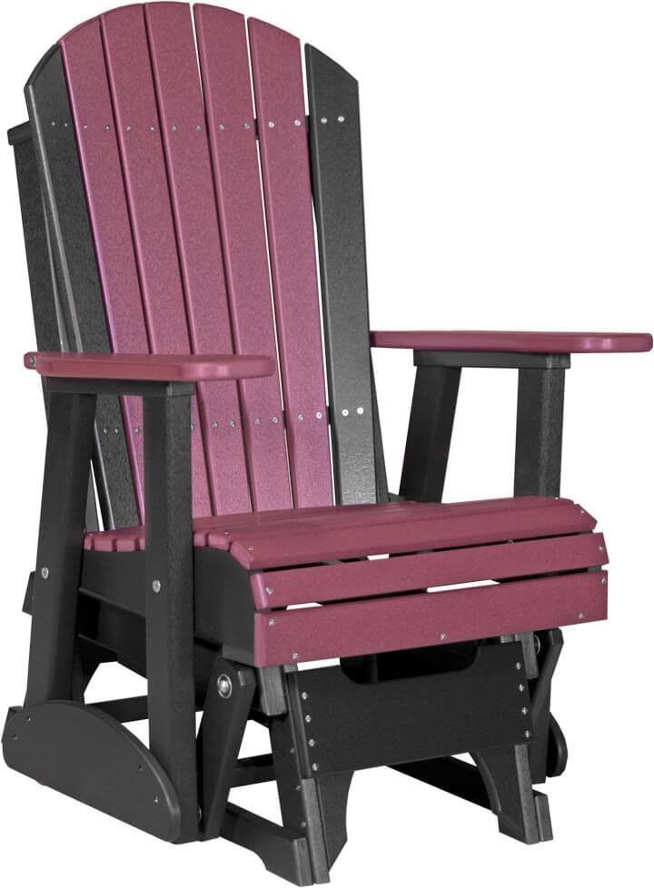 LuxCraft Recycled Plastic 2& Adirondack Glider Chair-Cherrywood on Black