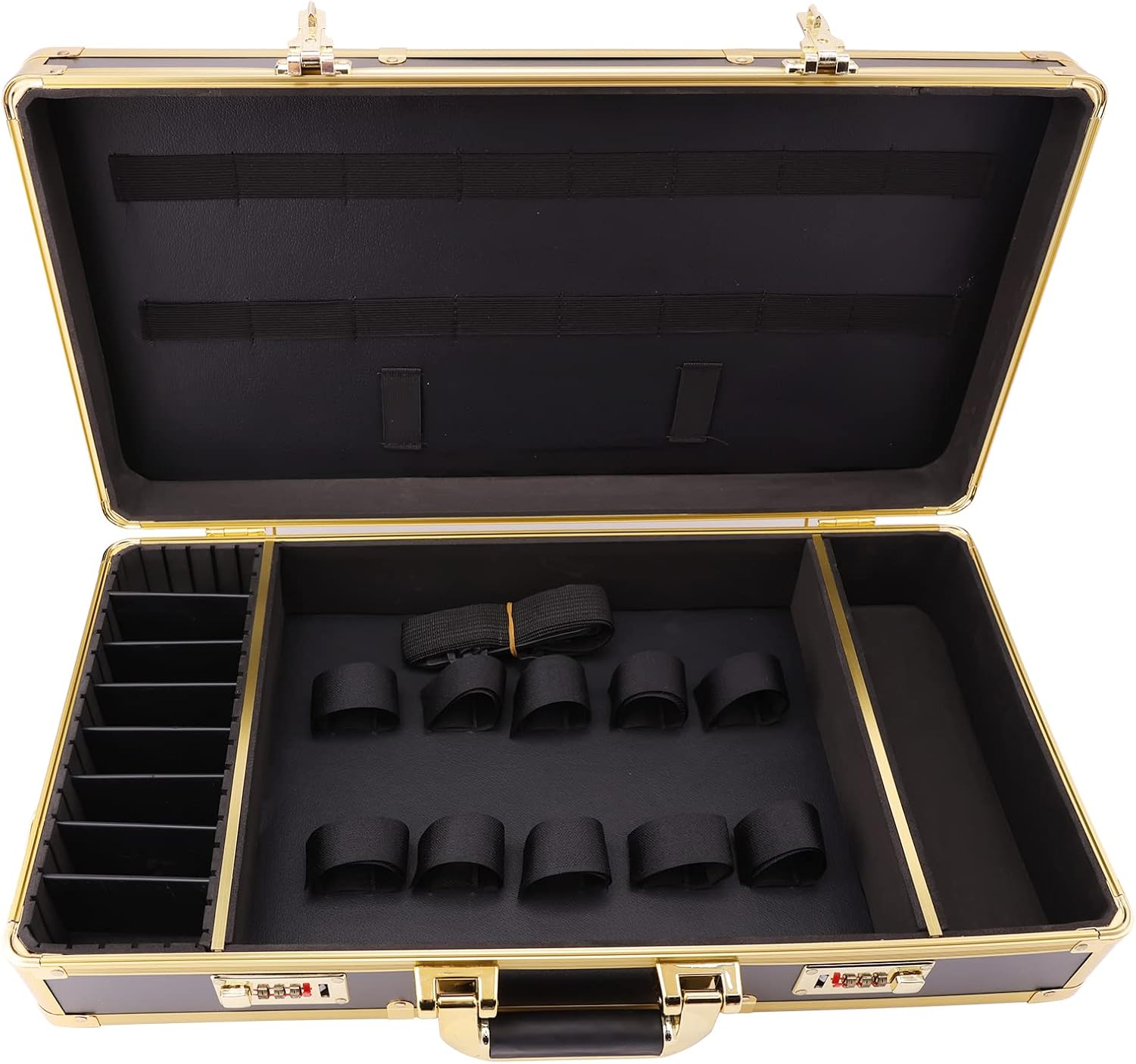 Barber Carrying Case, Hairstylist Traveling Case Hairdressing Clipper Tools Portable Organize Box，Num Lock System for Superior Security,Large Capacity Storage (Gold)