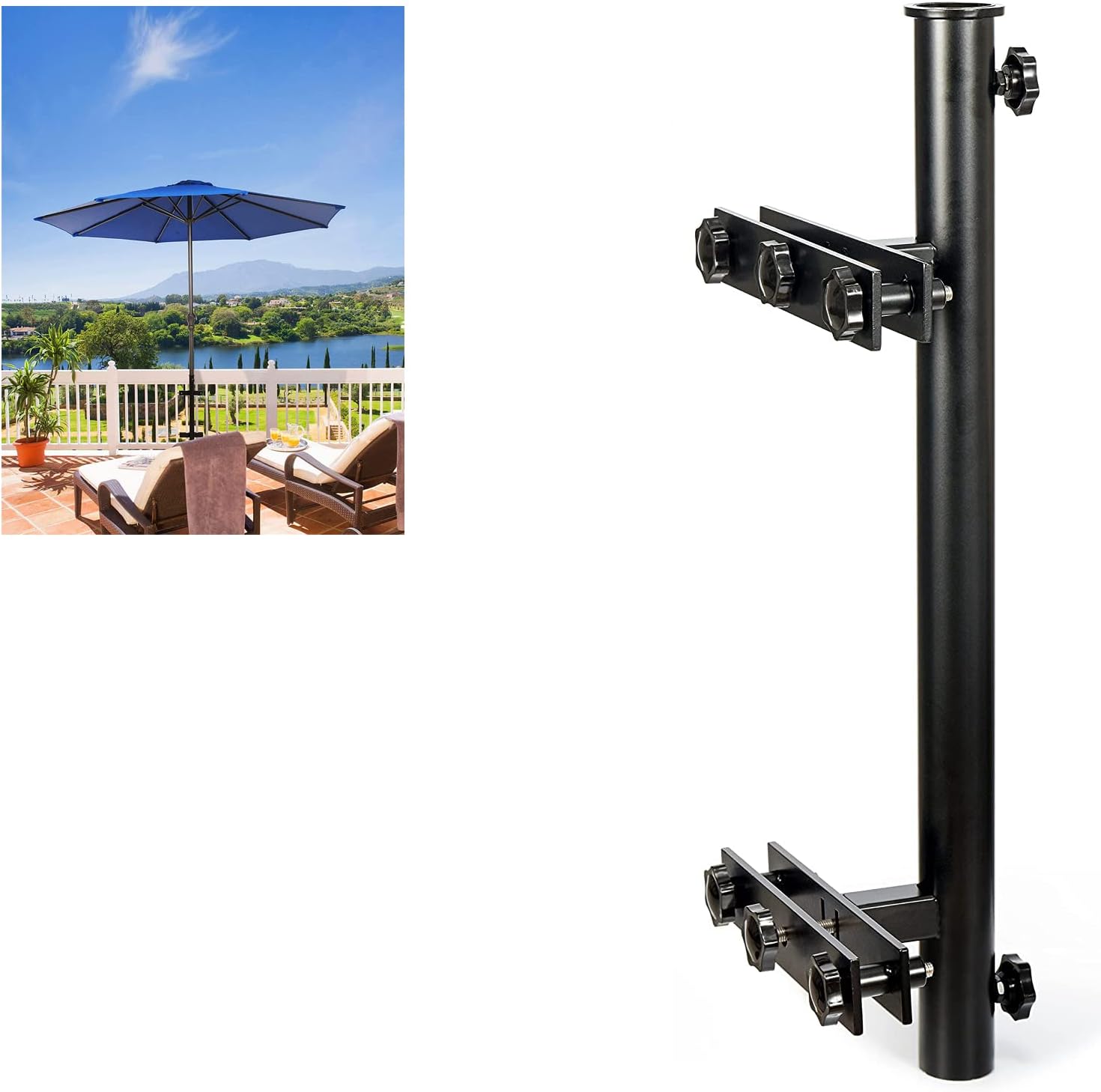 HAINAWANG Patio Umbrella Holder (304 Stainless Steel -Grille/Post),for Outdoor Fixed on The Deck Railing Umbrella/Sun Umbrella Bracket (Post, Black)