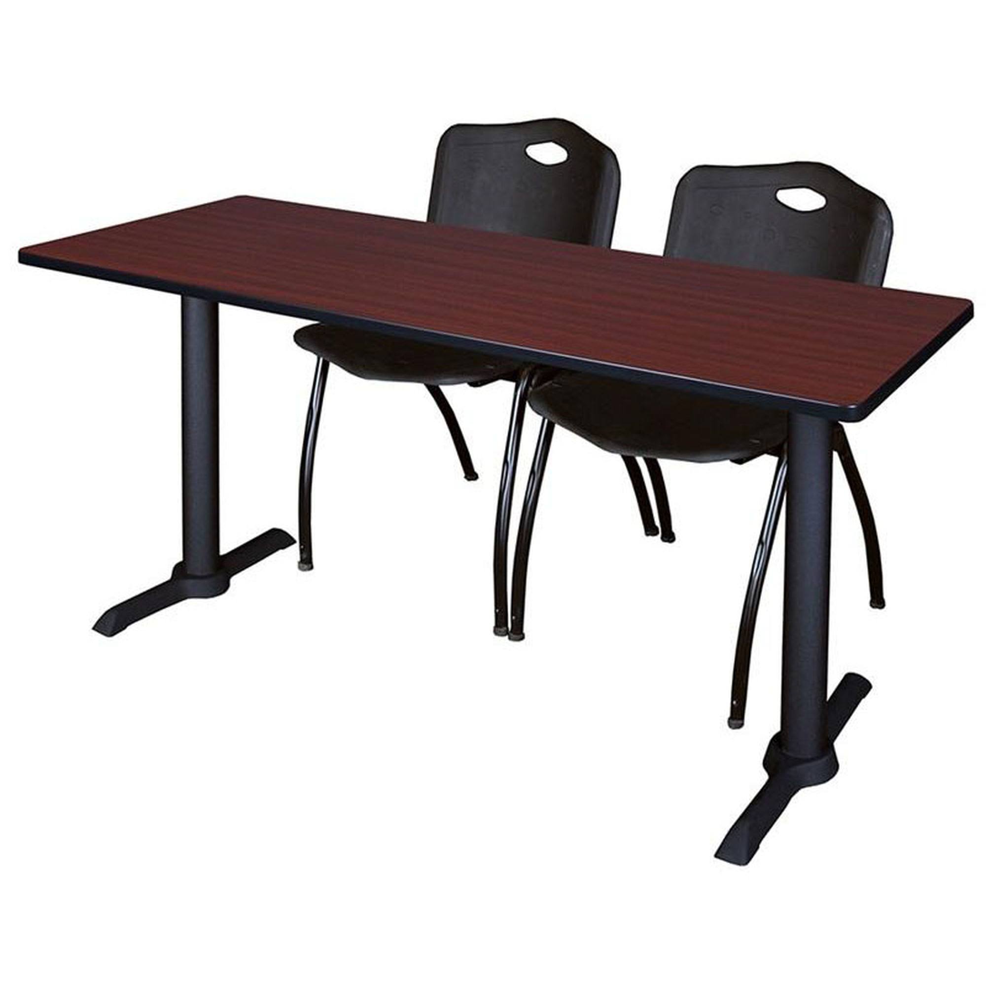 Regency Cain 66x22 x 24x22 Training Table- Mahogany u0026 2 &M& Stack Chairs- Black