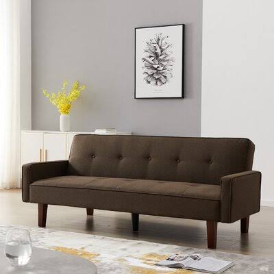 Cleotha Twin 75x22 Wide Tufted Back Convertible Sofa Latitude Run Fabric: Brown