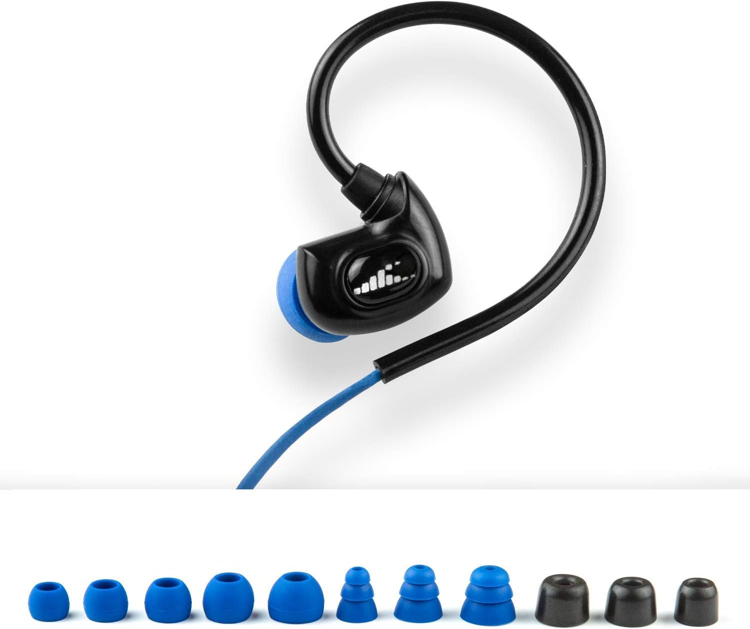 H2O AUDIO Surge SX10 Headphones, Waterproof IPX8, Short Cord, in-Ear Stereo Earbuds Noise Cancelling Earphones for Swimming, Running and Sporting Activities