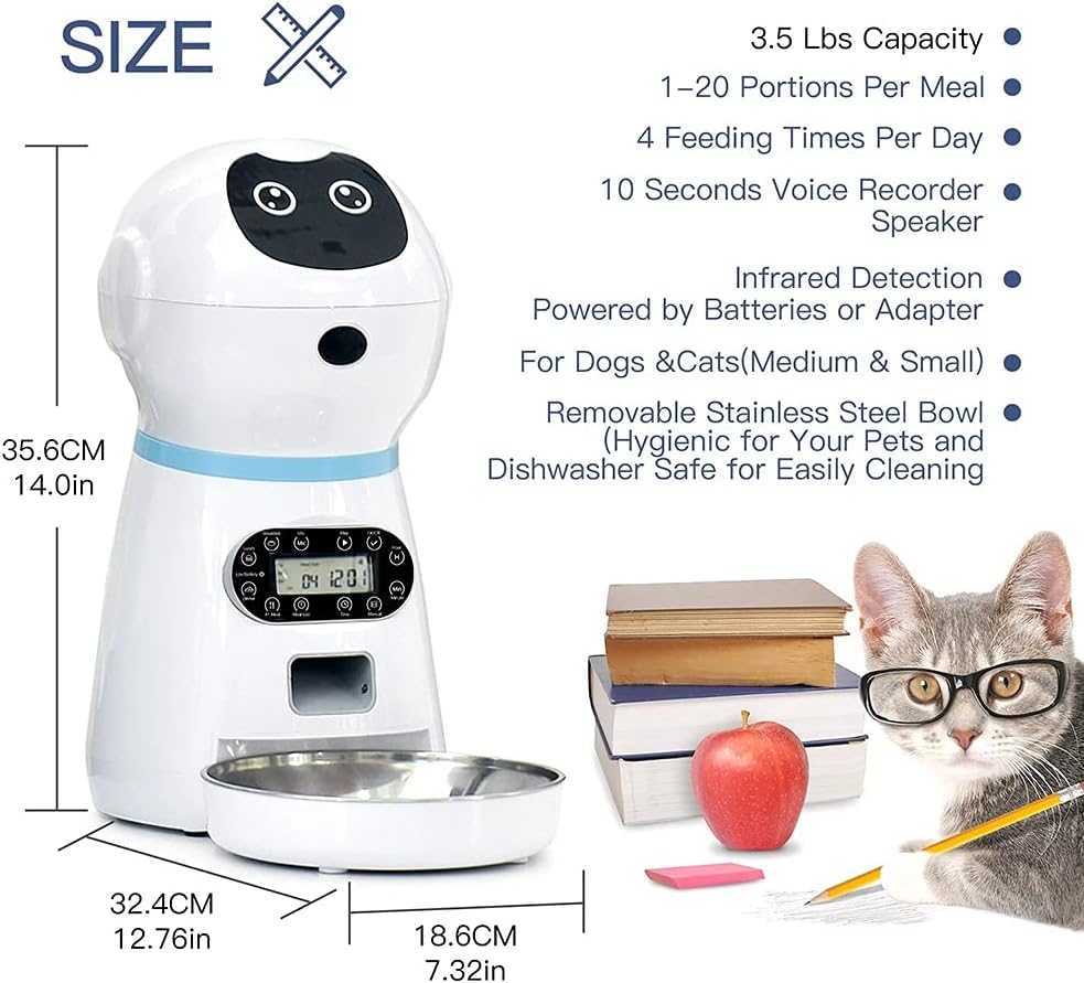 Nufun 3.5L Automatic Cat Dog Feeder,10s Voice Recorder Indoor Timed Auto Feeders Dry Food Dispenser Container for Small & Medium Pet Pack of 2