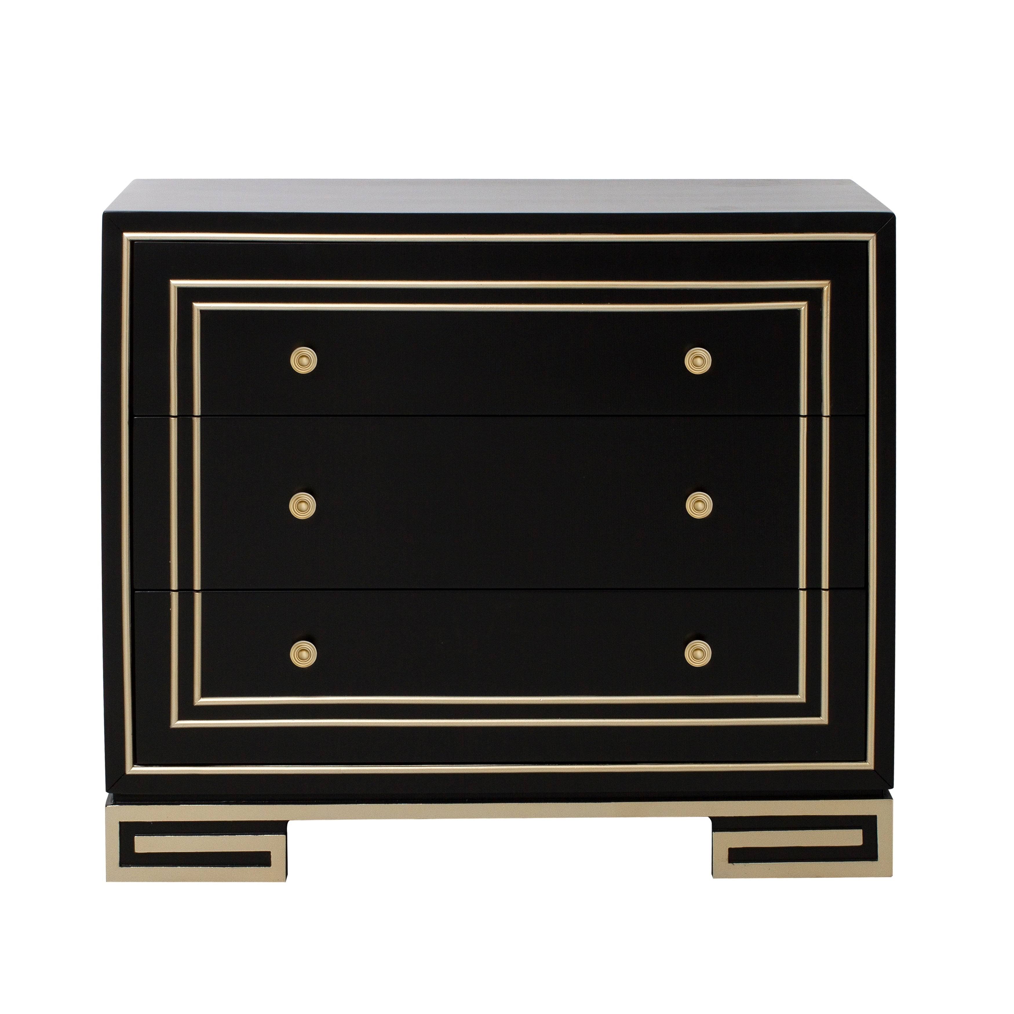 Black with Champagne Gold Overlay Modern Style Accent Drawer Chest