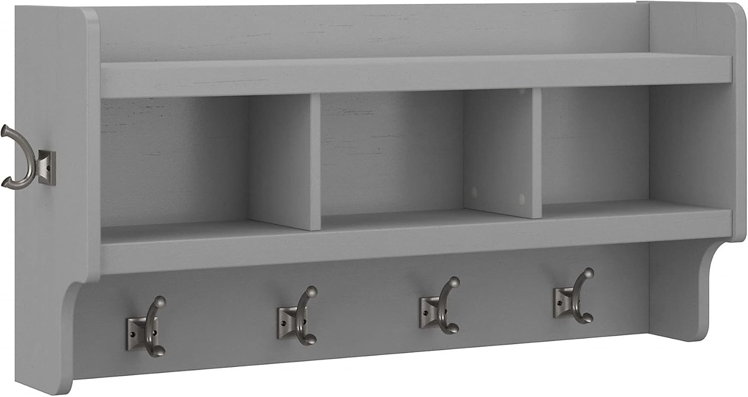 kathy ireland Woodland Wall Mounted Coat Rack with Shelf, 40W, Cape Cod Gray