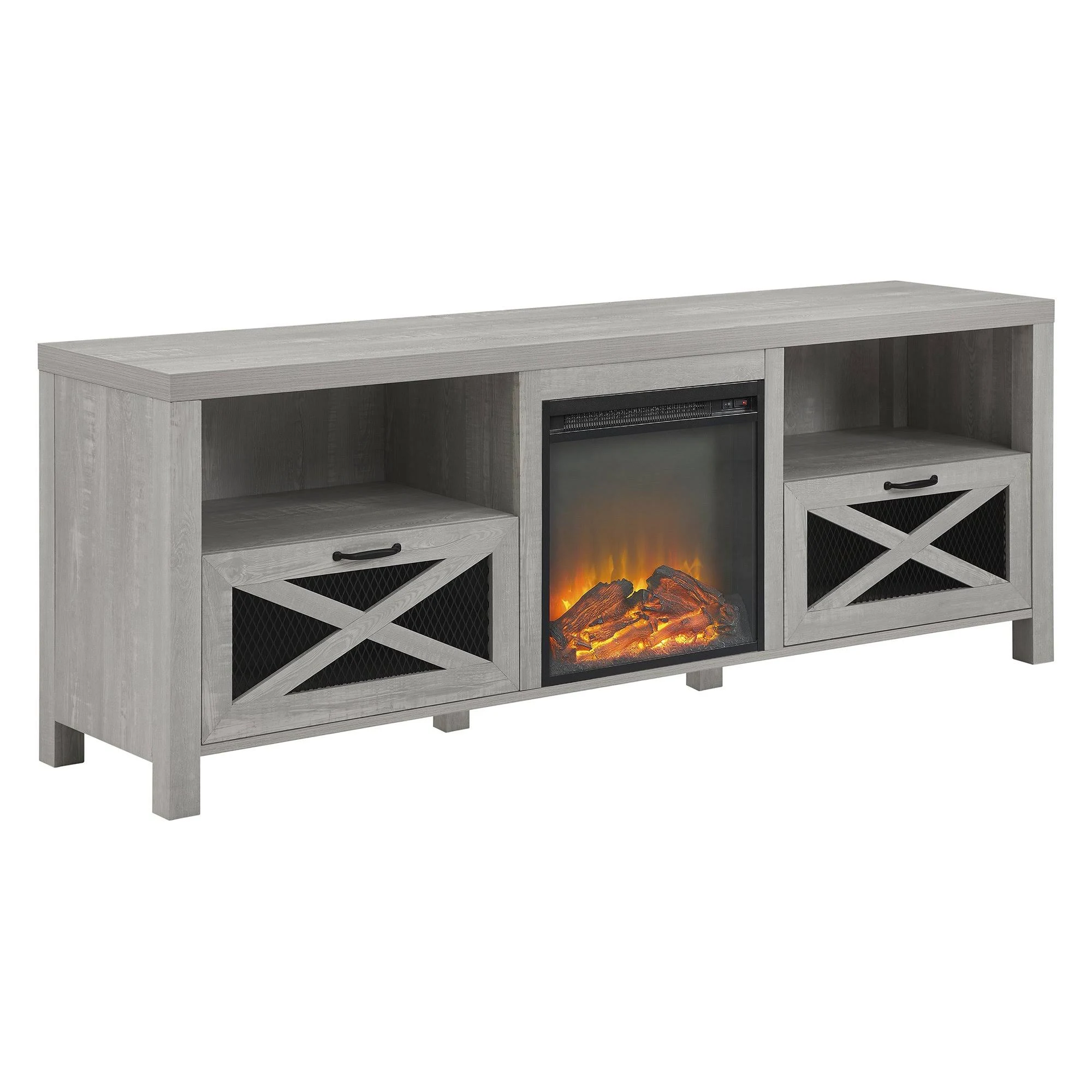 Walker Edison 70x22 Rustic Farmhouse Fireplace TV Stand - Stone Grey