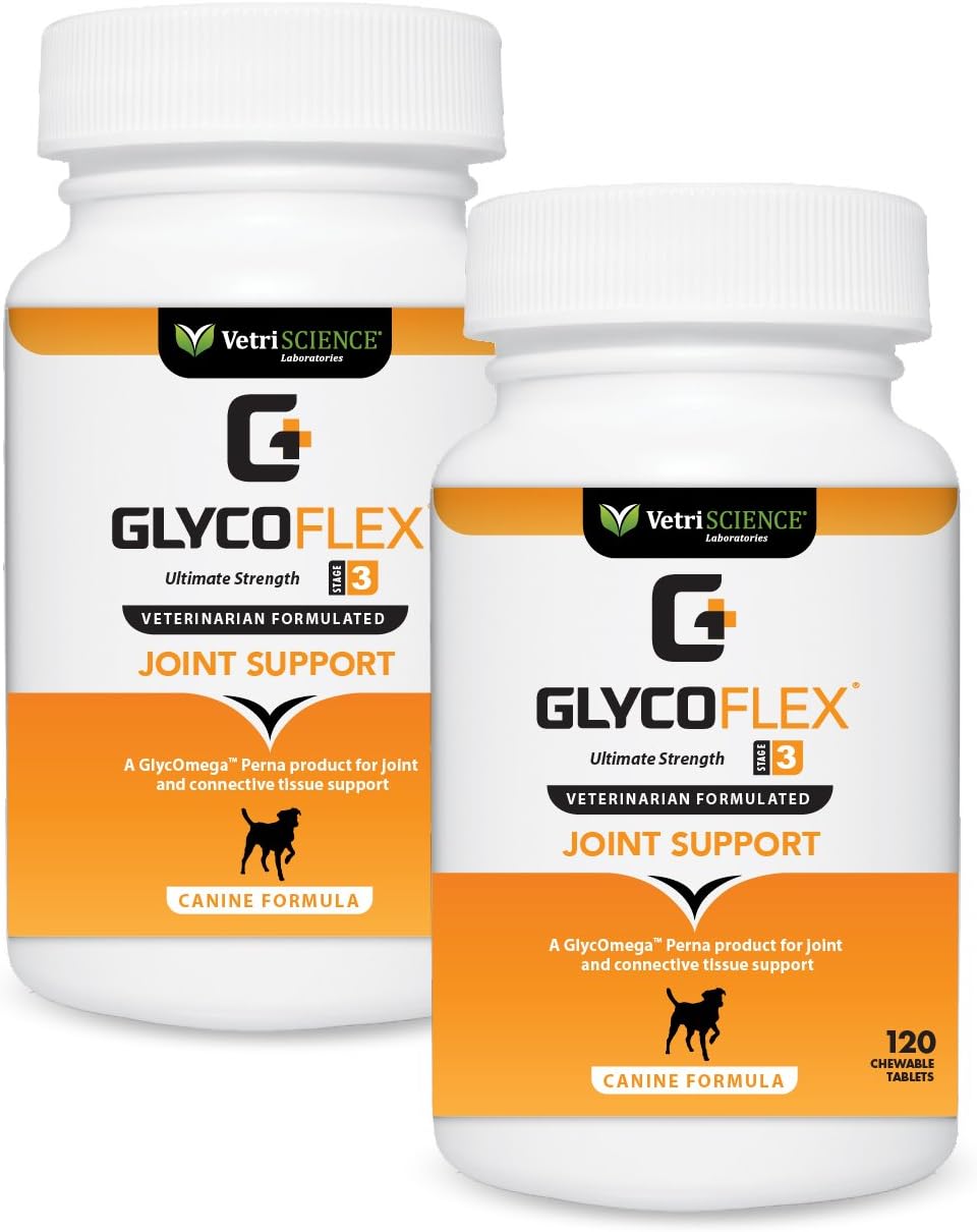 GlycoFlex 3 Hip and Joint Support for Dogs, 120 Chewable Tablets, 2 Pack Pack of 2