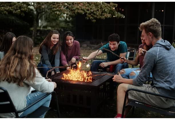 Greesum Multifunctional Patio Fire Pit Table, 32in Square Metal Firepit Stove Backyard Garden Fireplace for Camping, Outdoor Heating, Bonfire and Picnic