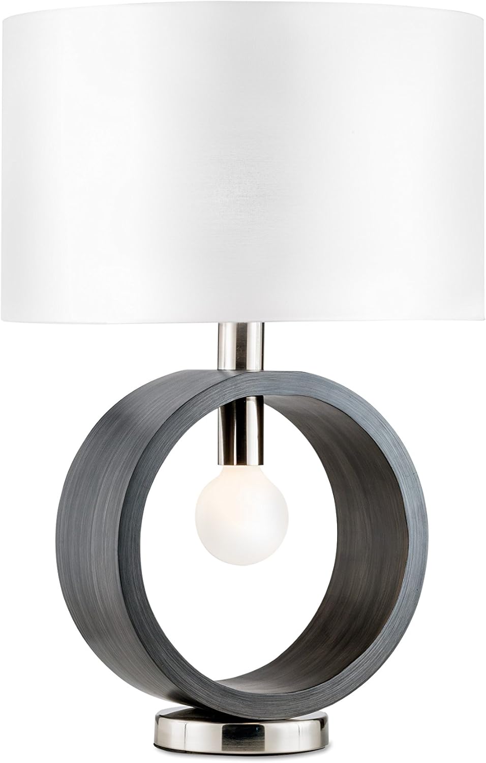 Nova of California Tracey Contemporary Ring Table Lamp, Inline On/Off Switch, White Linen Shade, for Living Room, Bedroom, and Home Office Desk, Charcoal Gray and Brushed Nickel
