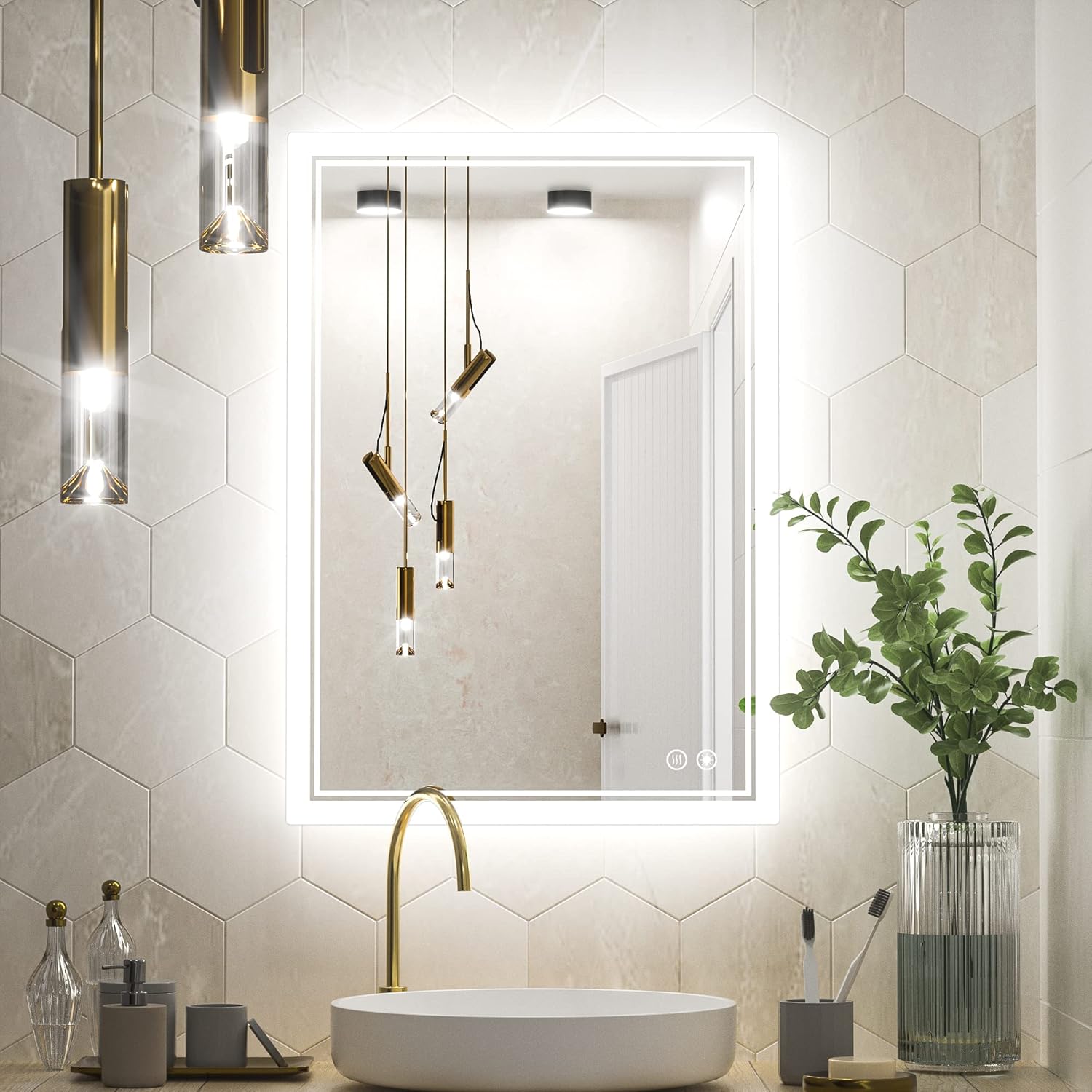 TokeShimi 20x28 inch LED Mirror with Light,Bathroom Vanity Mirror Anti-Fog & Dimmer Touch Switch,Wall Mounted Mirror Backlit 3 Color Adjustable Lights White/Warm/Natural